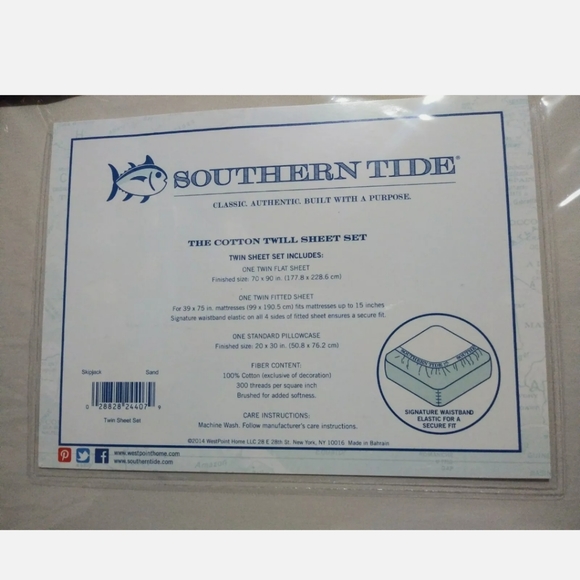 New Southern Tide Twin Size Sheet Set color Sand - Picture 4 of 4